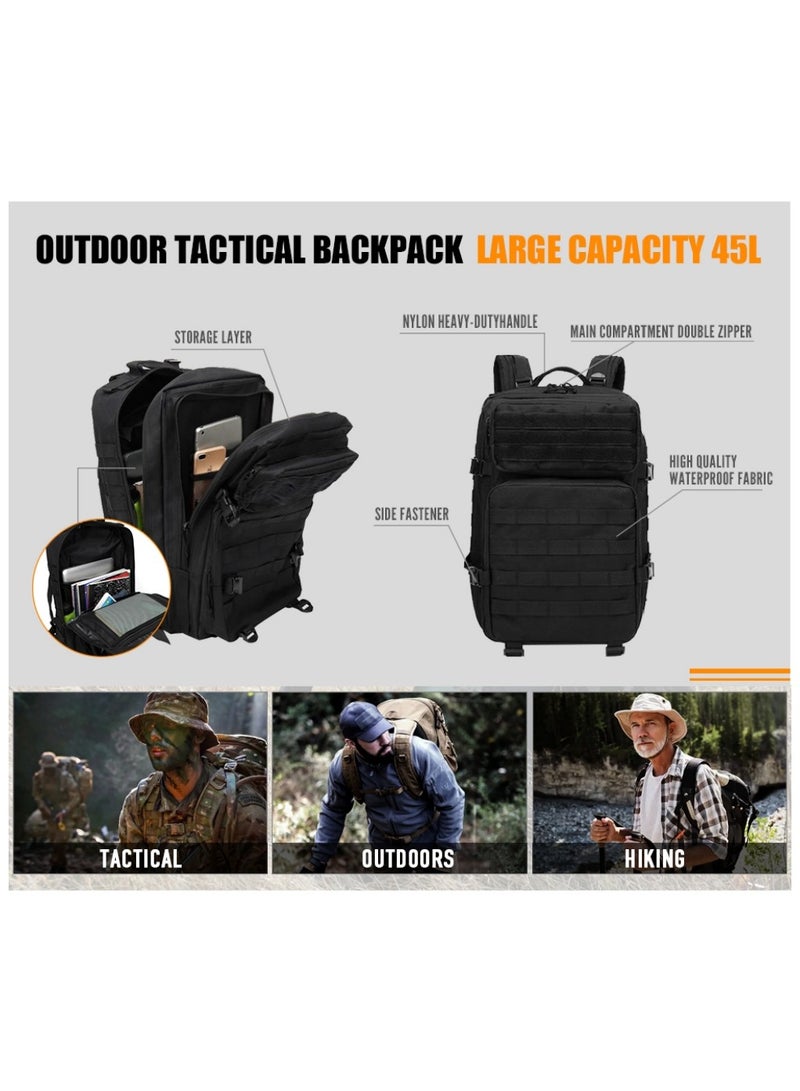 Soofam Large Capacity Outdoor Multifunctional Tactical Backpack Sports Bag Camouflage Travel Bag Hiking Backpack Black  - Image 4