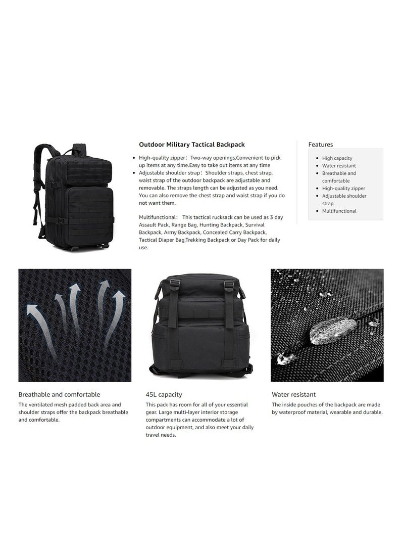 Soofam Large Capacity Outdoor Multifunctional Tactical Backpack Sports Bag Camouflage Travel Bag Hiking Backpack Black  - Image 5