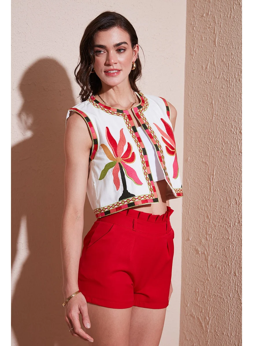 Lela Cotton Regular Fit Floral Embroidered Crop Vest Women's Vest 676291