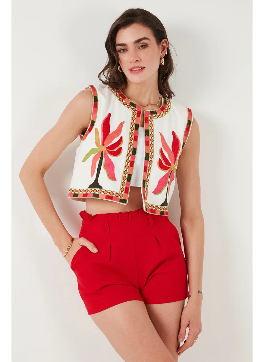 Lela Cotton Regular Fit Floral Embroidered Crop Vest Women's Vest 676291