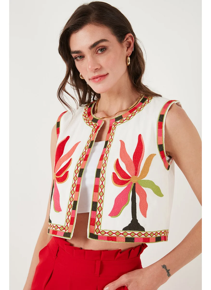 Lela Cotton Regular Fit Floral Embroidered Crop Vest Women's Vest 676291