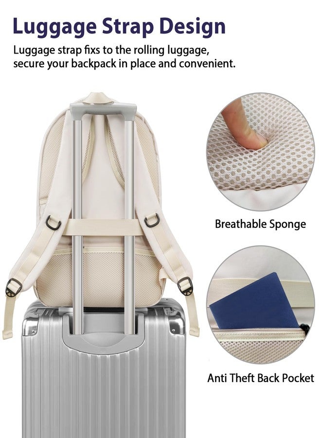 MATEIN Laptop Backpack Women Large Capacity, Travel Backpack TSA Approved with Luggage Strap & USB Port, Water Resistant Teacher College Bookbag Fits 17 Inch Computer, Stylish Beige Work Daypack - Image 3