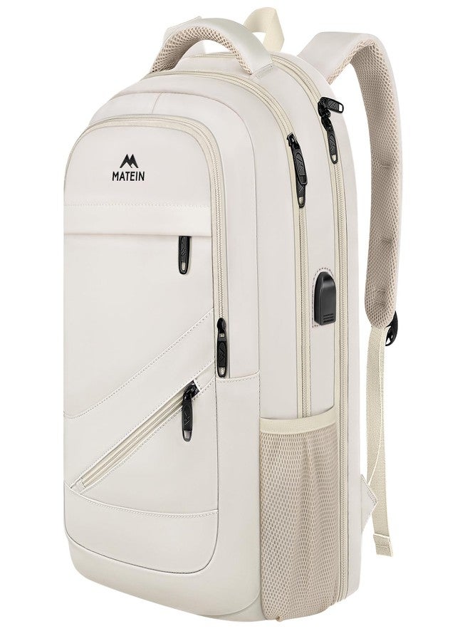MATEIN Laptop Backpack Women Large Capacity, Travel Backpack TSA Approved with Luggage Strap & USB Port, Water Resistant Teacher College Bookbag Fits 17 Inch Computer, Stylish Beige Work Daypack - Image 1