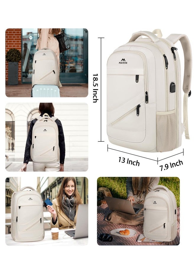 MATEIN Laptop Backpack Women Large Capacity, Travel Backpack TSA Approved with Luggage Strap & USB Port, Water Resistant Teacher College Bookbag Fits 17 Inch Computer, Stylish Beige Work Daypack - Image 5