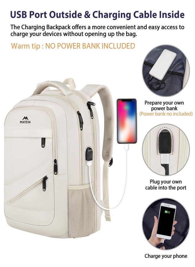 MATEIN Laptop Backpack Women Large Capacity, Travel Backpack TSA Approved with Luggage Strap & USB Port, Water Resistant Teacher College Bookbag Fits 17 Inch Computer, Stylish Beige Work Daypack - Image 4