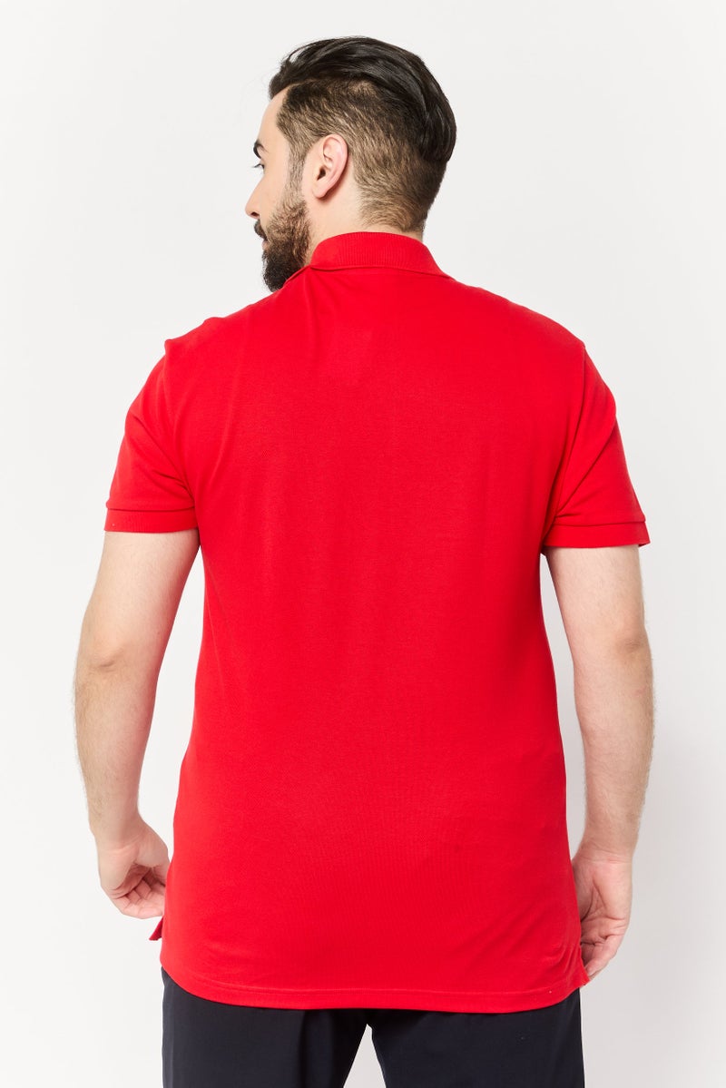 LACOSTE قميص بولو بأكمام قصيرة ضيق للرجال، مزين بشعار، أحمر - Image 4