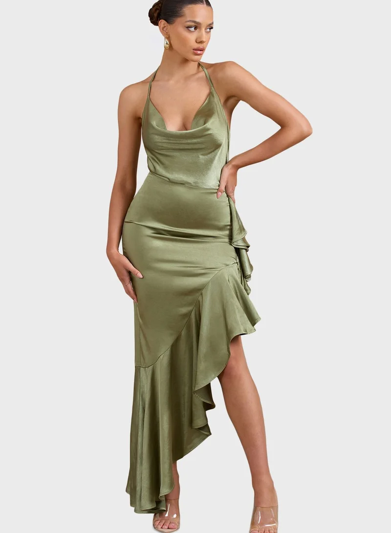 white christmas dresses Amelita | Lemon Satin Cowl-Neck Maxi Dress main image 1