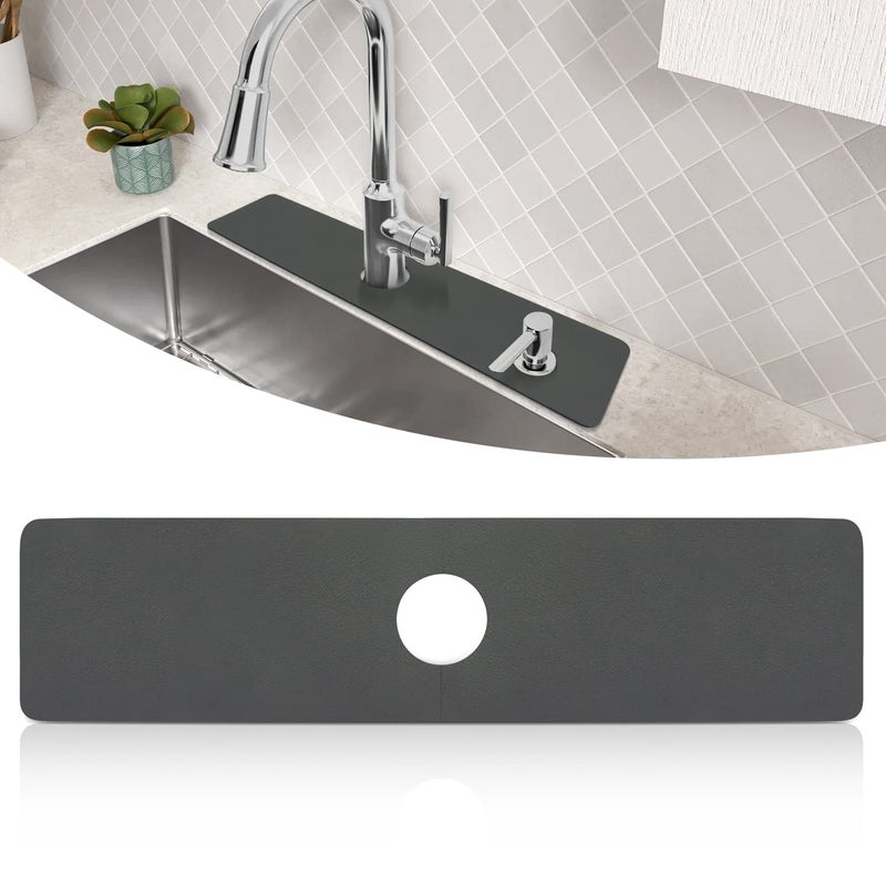 LOPNUR LOPNUR Faucet Mat for Kitchen Sink Protectors 24 Inch Long Kitchen Sink Splash Guard Behind Faucet Cuttable Bathroom Water Splash Guard with Super Absorbent Diatomite Fast Drying Gray 