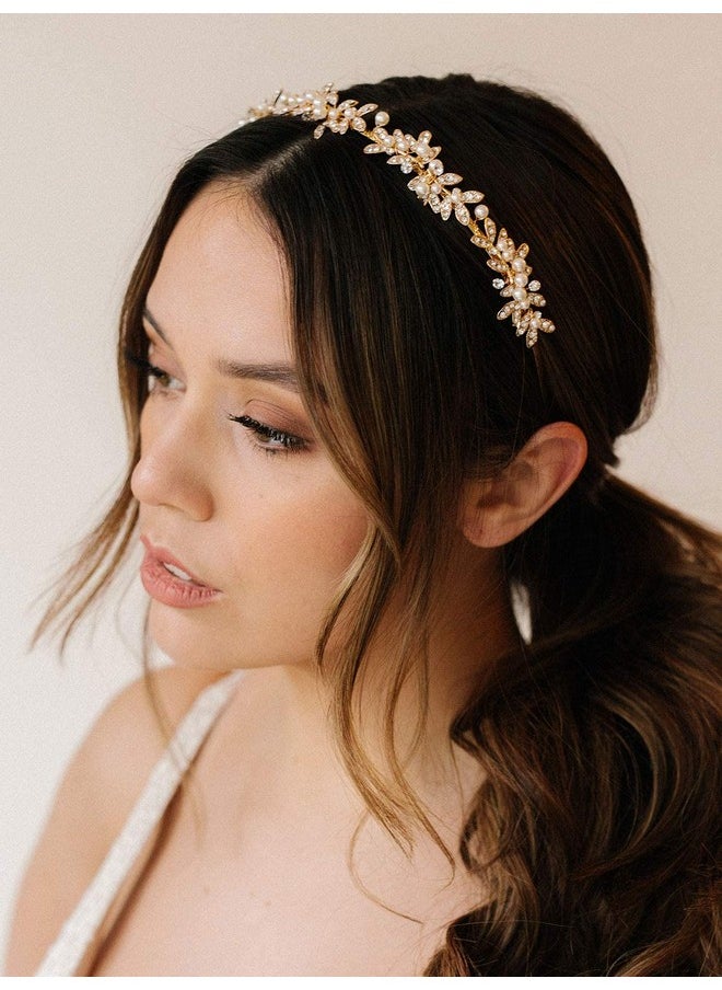 SWEETV Rhinestone Bridal Headband Gold Crystal Tiara For Women Pearl Wedding Headpieces For Bride Hair Accessories For Prom Birthday Party  - Image 3