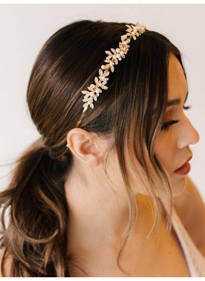 SWEETV Rhinestone Bridal Headband Gold Crystal Tiara For Women Pearl Wedding Headpieces For Bride Hair Accessories For Prom Birthday Party  - Image 4