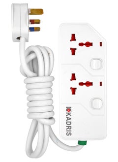 KADRIS Power Strips KD1602S Heavy Duty Extension Cord with 2 way Outlets with switches, Charging Socket with 2 meter Heat resistant  Extension Cord (White)  - Image 2