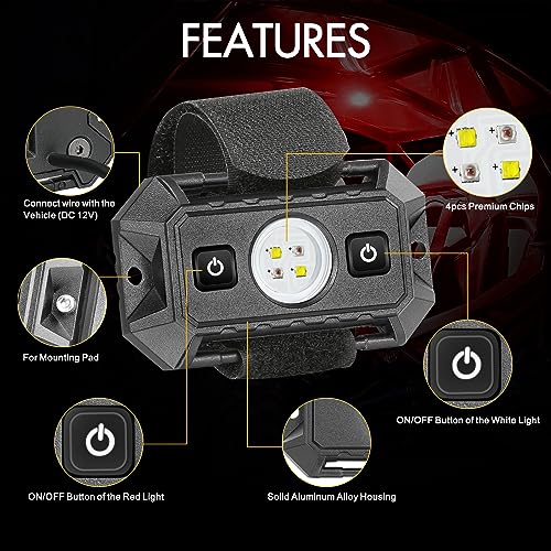 Rfroad Lighting UTV Dome Light, Rfroad lighting 12v Universal Roll Bar Mount Led Lights UTV Interior Dome Lights Utility Roll Cage Map Light for UTV ATV Polaris RZR Can-Am Golf Cart SXS Cab - White/Red - Image 3