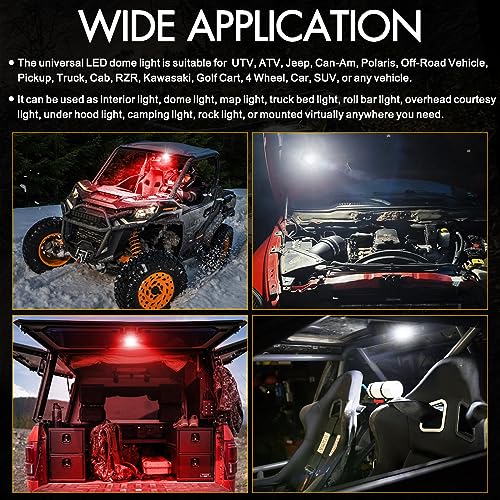 Rfroad Lighting UTV Dome Light, Rfroad lighting 12v Universal Roll Bar Mount Led Lights UTV Interior Dome Lights Utility Roll Cage Map Light for UTV ATV Polaris RZR Can-Am Golf Cart SXS Cab - White/Red - Image 5