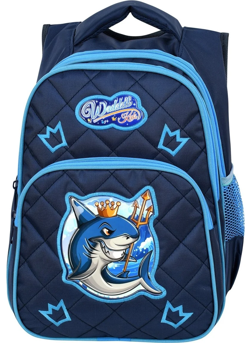 واديل Navy Blue Shark Pattern Primary School Bag with Lunch Box 24006