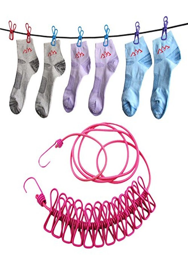 HOME CUBE 1 Pc Portable Travel Elastic Clothesline Rope with 12 Clips, Adjustable Clothesline Rope Clothes Hanging Clips, Balcony Clothes Drying Line Wind-Proof Clothesline for Outdoor & Indoor - Image 1