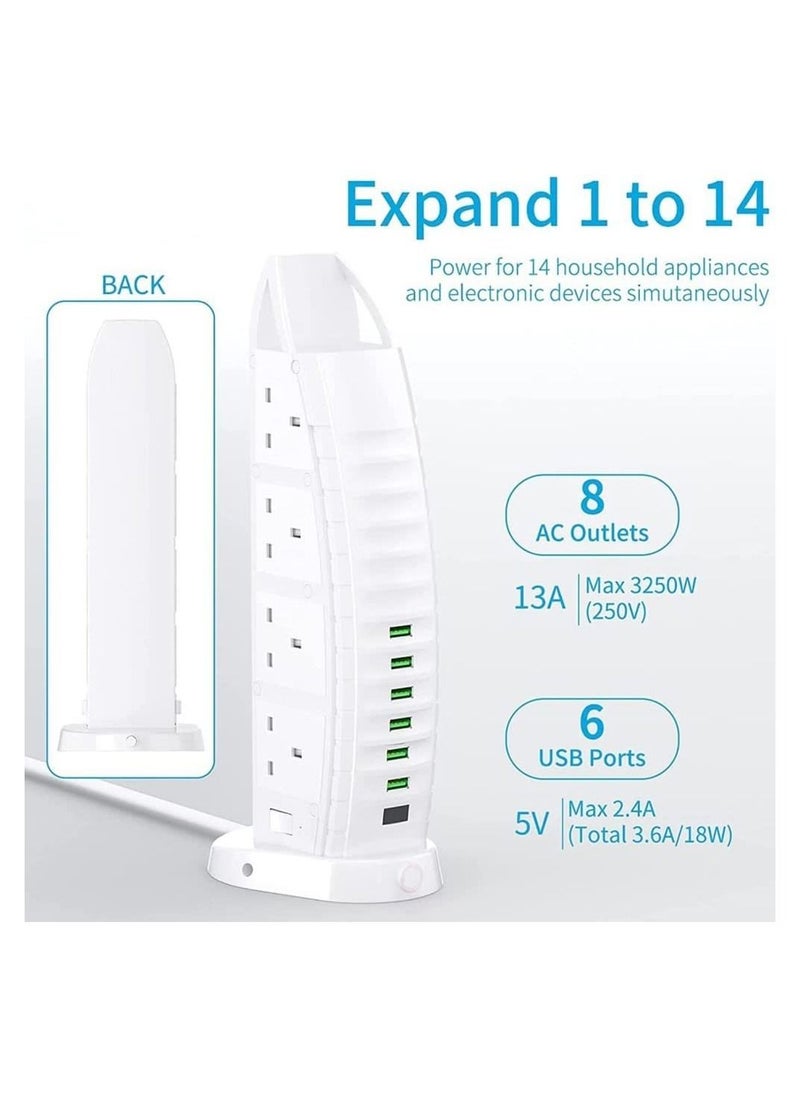 ماركة غير محددة 8 Way Stylish Power Extension Cord, 6 USB Fast Charging Ports, Burj Al Arab Power Socket, 2 Meters Cable Multiple Protection System 3000W  - Image 3
