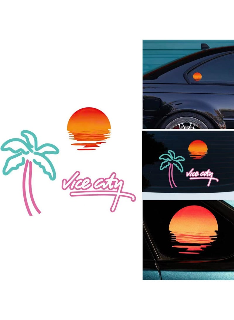 YANCI Car Stickers Retro Beach Coconut Trees Sunset Window Glass Stickers Set - Image 1
