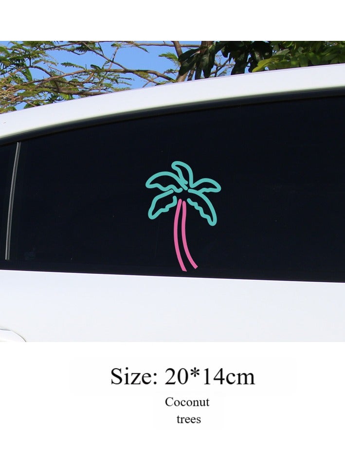 YANCI Car Stickers Retro Beach Coconut Trees Sunset Window Glass Stickers Set - Image 2