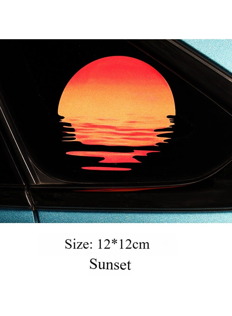 YANCI Car Stickers Retro Beach Coconut Trees Sunset Window Glass Stickers Set - Image 3