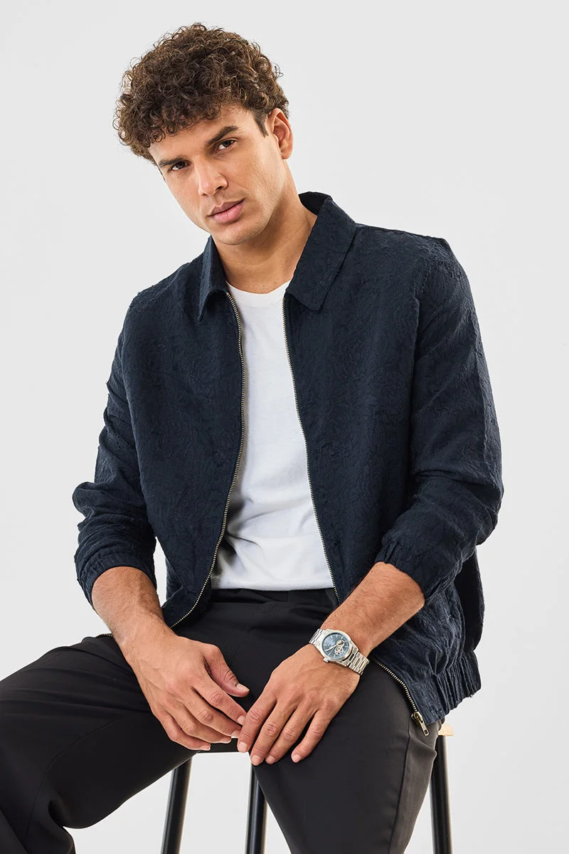 SNITCH جاكيت بسحاب بقصة عادية بنقش جاكار