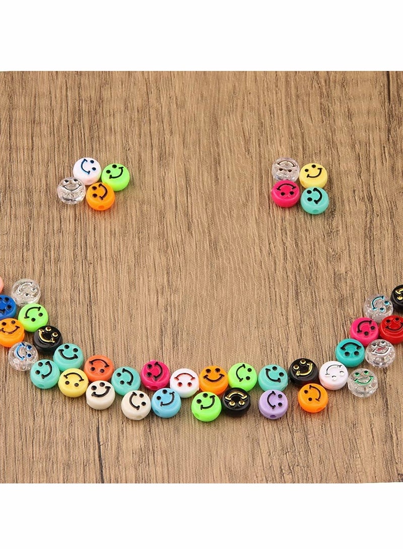 كاست ويف خرز أكريليك على شكل وجه مبتسم، دائري ملون، بخيط مطاطي شفاف، لصنع المجوهرات بنفسك، سوار، أقراط، قلادة، لوازم حرفية يدوية، إكسسوارات شعر (10 مم، عبوة من 200 قطعة) - Image 3