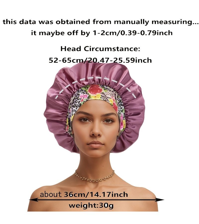 Set Of 3 Satin Sleep Bonnets For Women Curly Hair Elastic Wide Band Black - Image 4