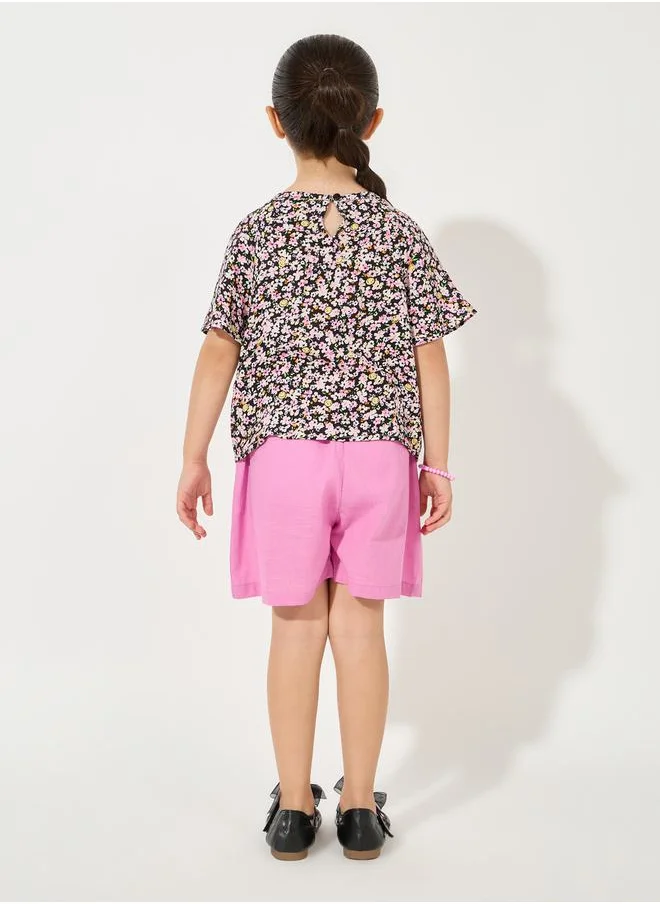 Styli Floral Print Ruffle Top & Shorts Set
