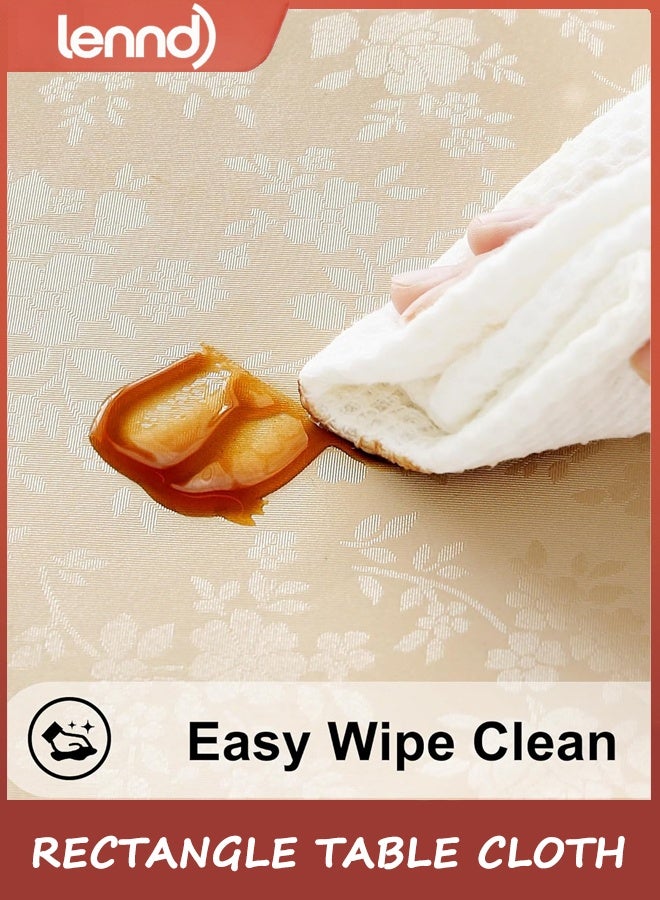 LENND Rectangle Table Cloth, Waterproof Heavy Duty Vinyl Tablecloths, Wipeable Washable Table Cover for Kitchen and Dining Room (Beige, 140cm X 180cm) - Image 3