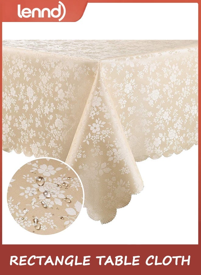 LENND Rectangle Table Cloth, Waterproof Heavy Duty Vinyl Tablecloths, Wipeable Washable Table Cover for Kitchen and Dining Room (Beige, 140cm X 180cm) - Image 1