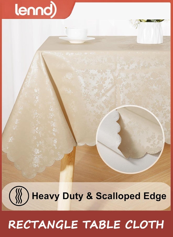 LENND Rectangle Table Cloth, Waterproof Heavy Duty Vinyl Tablecloths, Wipeable Washable Table Cover for Kitchen and Dining Room (Beige, 140cm X 180cm) - Image 4