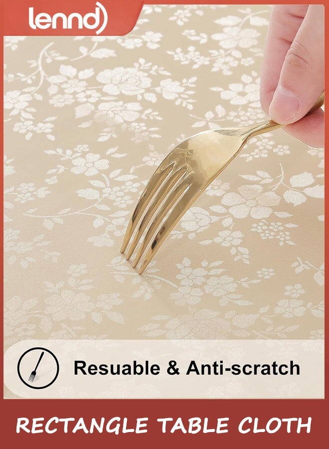 LENND Rectangle Table Cloth, Waterproof Heavy Duty Vinyl Tablecloths, Wipeable Washable Table Cover for Kitchen and Dining Room (Beige, 140cm X 180cm) - Image 5