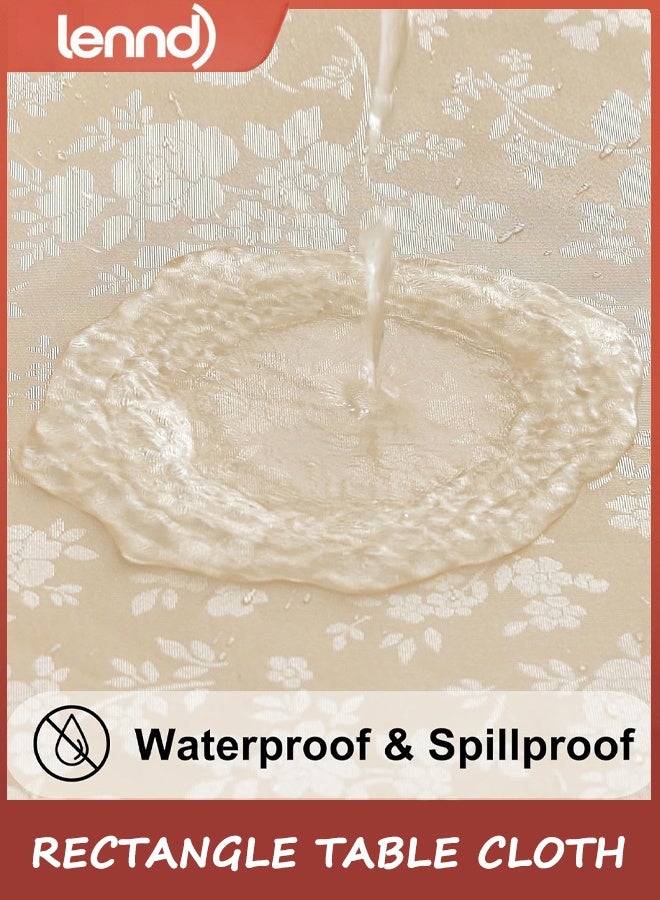 LENND Rectangle Table Cloth, Waterproof Heavy Duty Vinyl Tablecloths, Wipeable Washable Table Cover for Kitchen and Dining Room (Beige, 140cm X 180cm) - Image 2