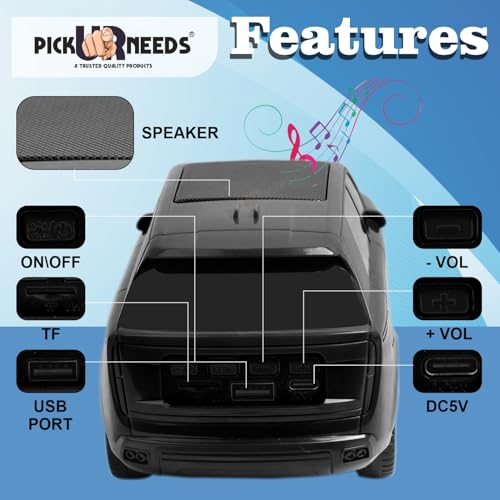 Pick Ur Needs Car Design Wireless Speaker USB/TF Card/FM Support RGB Light 1200mAh Battery 10 W Car Toy Design Bluetooth Speaker (Black) - Image 2