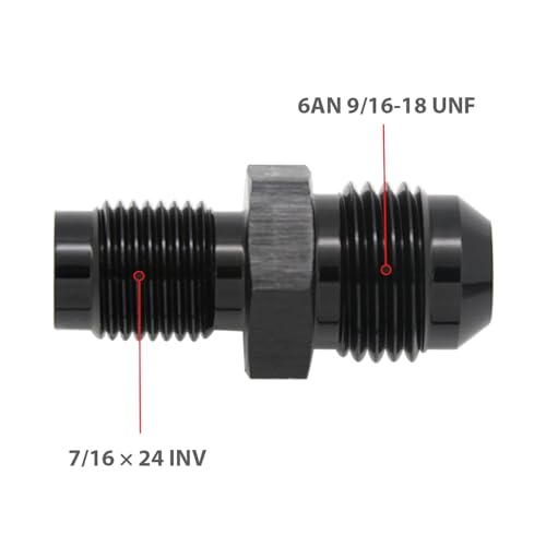 KRD PERFORMANCE Aluminum 6AN AN6 Male Flare to 716 x 24 Male Thread Inverted Seat Adaptor Fittings Inv Flare Connector Black Pack of 2 - Image 3