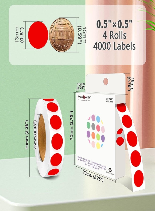 PARLAIM 4000 Pack Red Dot Stickers, 1/2 inch Round Circle Label 4 Rolls Permanent Adhesive Color-Code Sticker Labels in Dispenser Box - Image 2