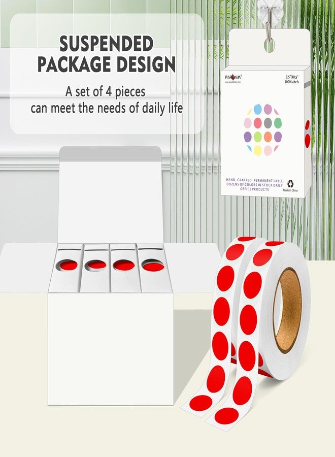 PARLAIM 4000 Pack Red Dot Stickers, 1/2 inch Round Circle Label 4 Rolls Permanent Adhesive Color-Code Sticker Labels in Dispenser Box - Image 3