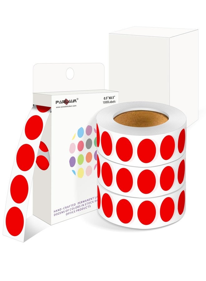 PARLAIM 4000 Pack Red Dot Stickers, 1/2 inch Round Circle Label 4 Rolls Permanent Adhesive Color-Code Sticker Labels in Dispenser Box - Image 1