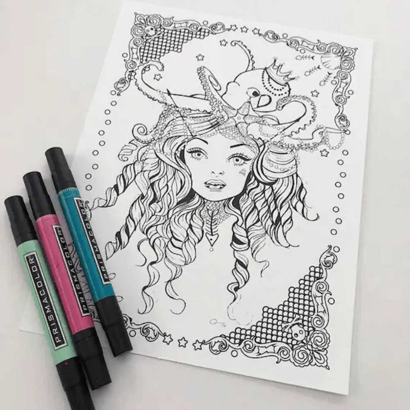Unicorn My Relax Colouring Book Beautiful Women With Octopus Coloring Sketch