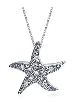 925 Sterling Silver Nautical Starfish Dancing Sea Life Pave Pendant Necklace