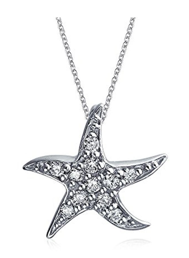 NIBEMINENT - 925 Sterling Silver Nautical Starfish Dancing Sea Life Pave Pendant Necklace - Image 1