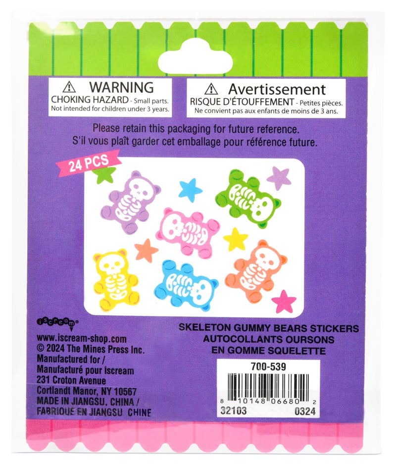iscream Spooky Season Halloween Gummy Bear Skeletons Soft Puffy Gel 24-piece Sticker Pack - Image 3
