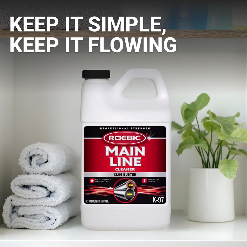 Roebic K-97 Liquid Main Line Cleaner with Bacteria Enzymes, Eliminates Organic Buildup in Sewer/Septic System and Protects from Clogs, Safe for Bathroom Toilet, 64 fl oz - Image 5