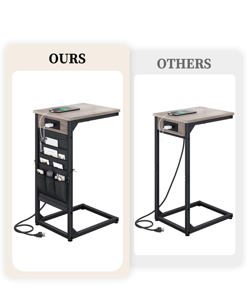 NEFROM C-Shaped End Table with Fast-Charging Station, Small Couch Side Table with Storage Bag, Sofa TV Tray Table for Living Room, Bedroom, Bedside ET-GY-1 - Image 2