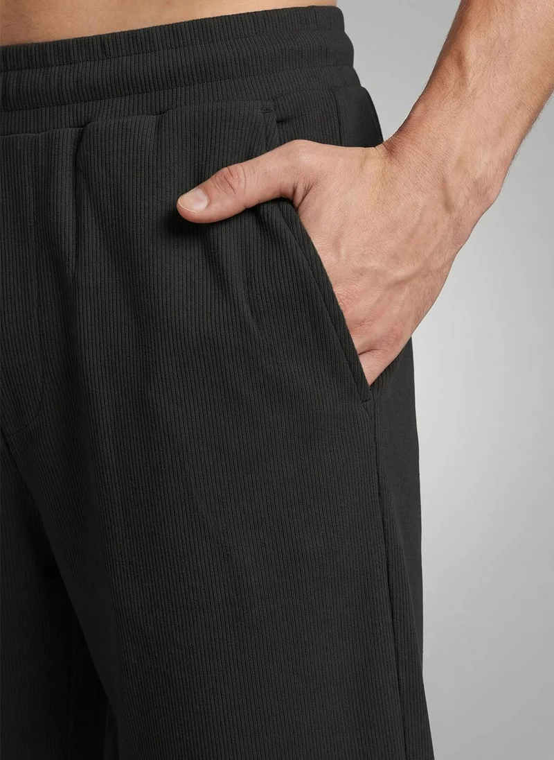 NOBERO Black Nobero Ottoman Shorts | Men’s Shorts | Regular Fit | 240 GSM 100% Compact Cotton (Vertical Ottoman Texture) | Knee-Length Mid-Rise Comfort | Elasticated Drawcord Waist & Pockets | Available in 5 Colours for Men | Best Price UAE