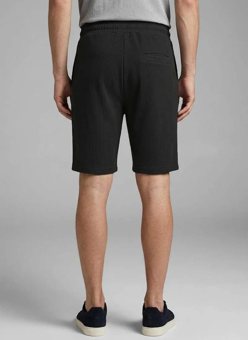 NOBERO Black Nobero Ottoman Shorts | Men’s Shorts | Regular Fit | 240 GSM 100% Compact Cotton (Vertical Ottoman Texture) | Knee-Length Mid-Rise Comfort | Elasticated Drawcord Waist & Pockets | Available in 5 Colours for Men | Best Price UAE