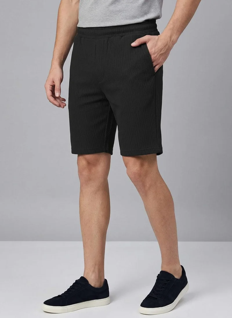 NOBERO Black Nobero Ottoman Shorts | Men’s Shorts | Regular Fit | 240 GSM 100% Compact Cotton (Vertical Ottoman Texture) | Knee-Length Mid-Rise Comfort | Elasticated Drawcord Waist & Pockets | Available in 5 Colours for Men | Best Price UAE