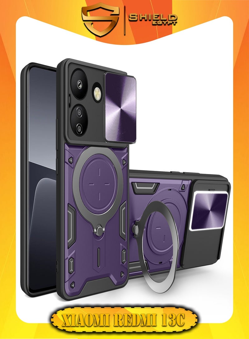 SHIELD EGYPT For Xiaomi Redmi 13C 4G/Poco C65 Armored Camera Shield Cover Camera Lend Protection, Built-in 360° (Purple)