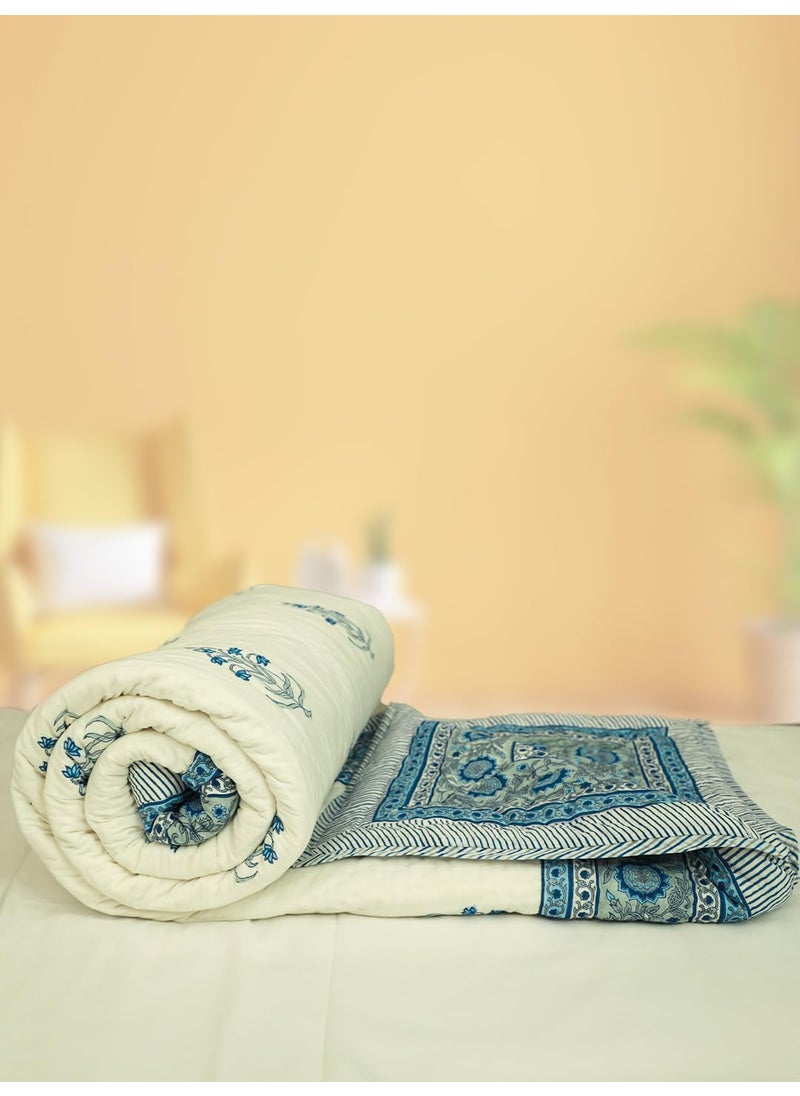 Baarno Baarno Neel Single Bed Comforter Uniform Cotton Filling 100 Cotton Soft Cozy AC Dohar Blanket Lightweight Reversible Design All Weather Quilt Color Bule  - Image 1