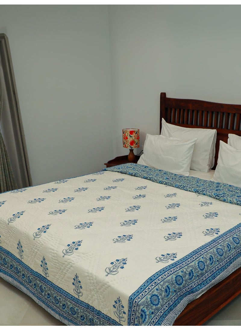 Baarno Baarno Neel Single Bed Comforter Uniform Cotton Filling 100 Cotton Soft Cozy AC Dohar Blanket Lightweight Reversible Design All Weather Quilt Color Bule  - Image 2