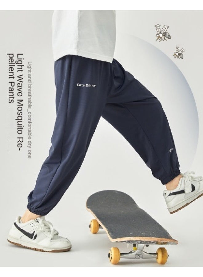 Light Wave Mosquito Repellent】children's 2025 Summer Lightweight Breathable Anti-mosquito Pants With Elastic Cuffs, Quick-dry Sports Pants For Boys - Image 1